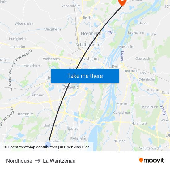 Nordhouse to La Wantzenau map