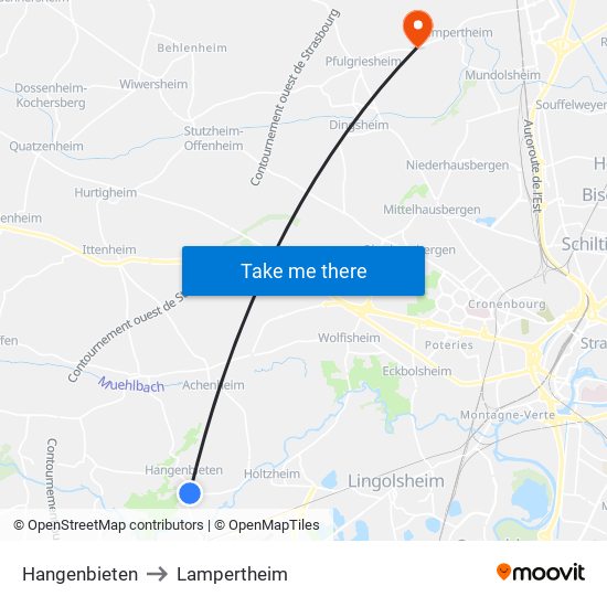 Hangenbieten to Lampertheim map