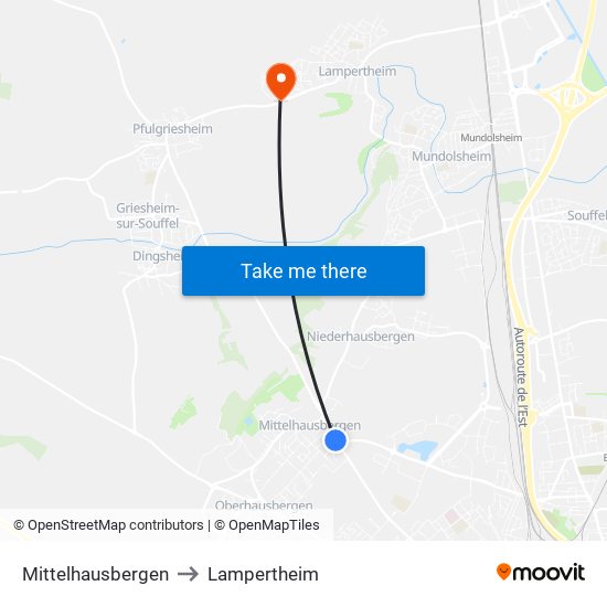 Mittelhausbergen to Lampertheim map