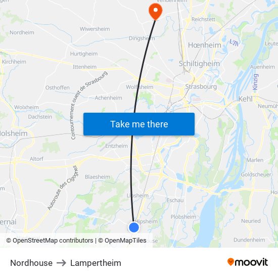 Nordhouse to Lampertheim map