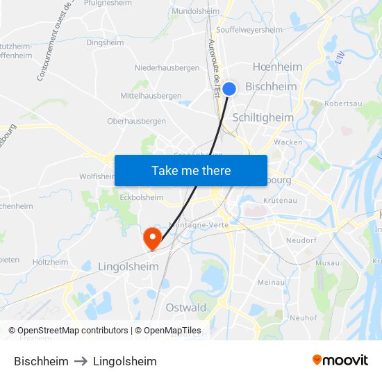 Bischheim to Lingolsheim map