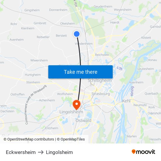 Eckwersheim to Lingolsheim map