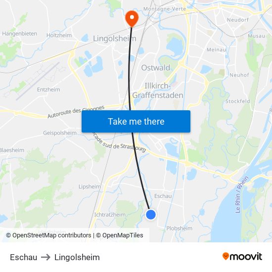 Eschau to Lingolsheim map