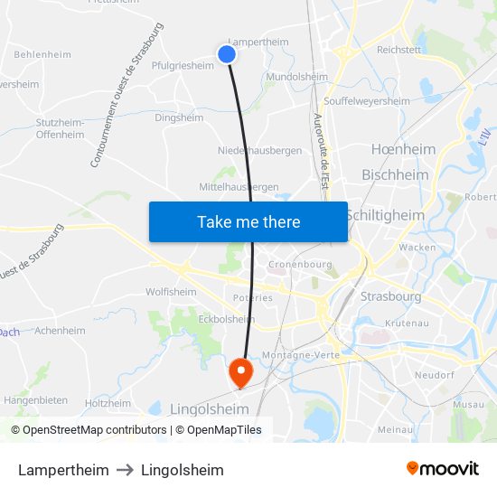 Lampertheim to Lingolsheim map