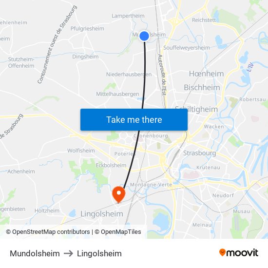 Mundolsheim to Lingolsheim map