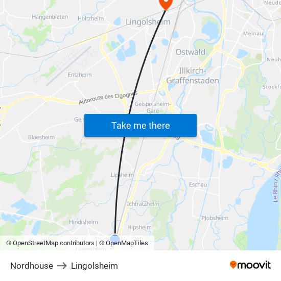 Nordhouse to Lingolsheim map