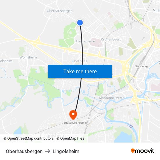 Oberhausbergen to Lingolsheim map