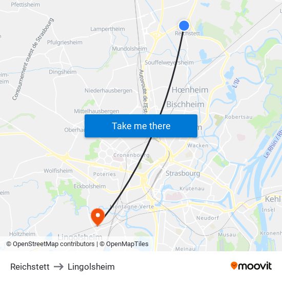 Reichstett to Lingolsheim map