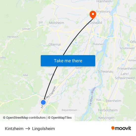 Kintzheim to Lingolsheim map