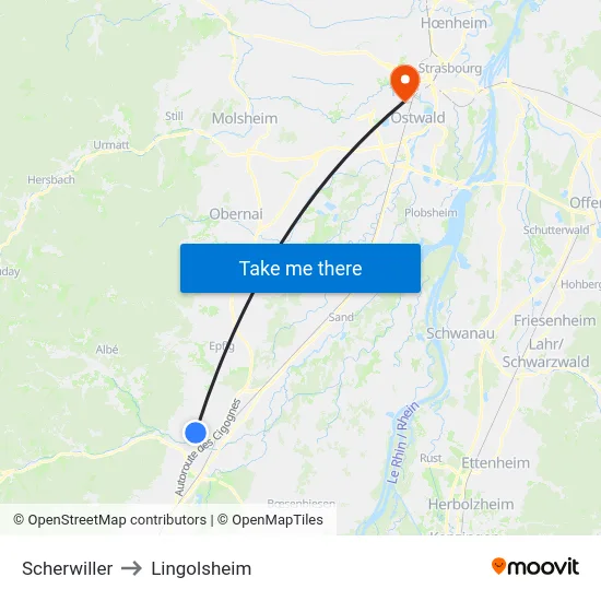 Scherwiller to Lingolsheim map