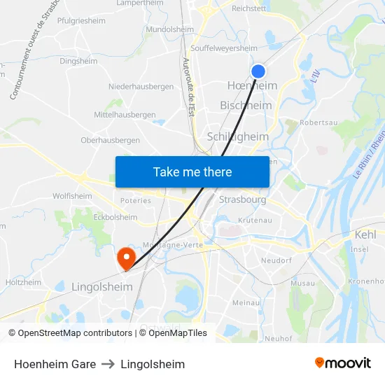 Hoenheim Gare to Lingolsheim map