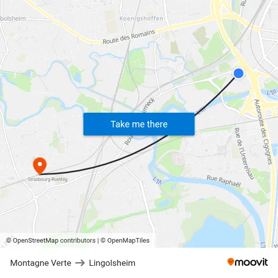 Montagne Verte to Lingolsheim map
