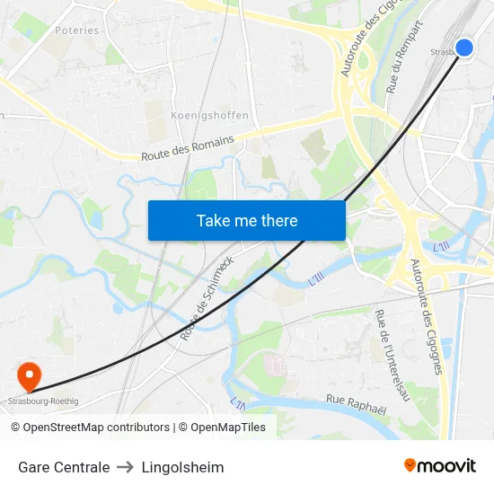 Gare Centrale to Lingolsheim map
