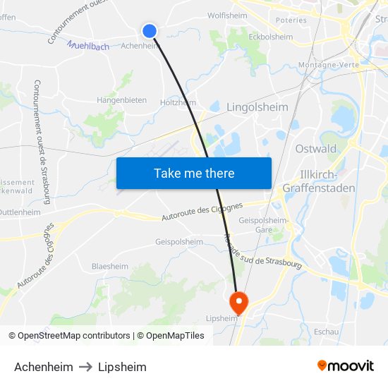 Achenheim to Lipsheim map