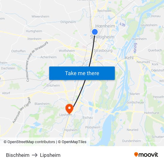 Bischheim to Lipsheim map