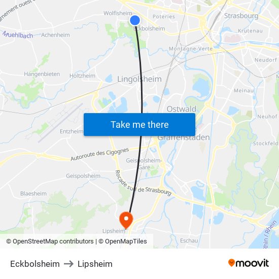 Eckbolsheim to Lipsheim map