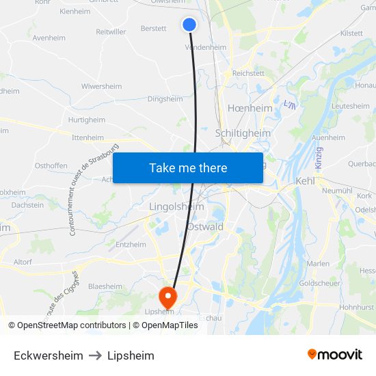 Eckwersheim to Lipsheim map