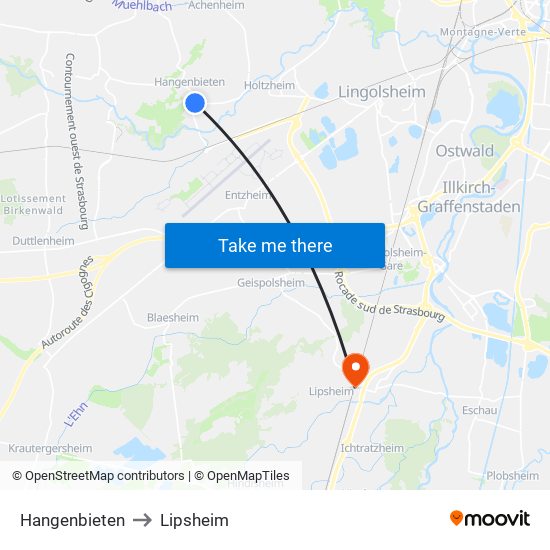Hangenbieten to Lipsheim map
