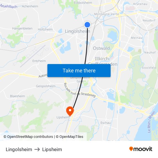 Lingolsheim to Lipsheim map