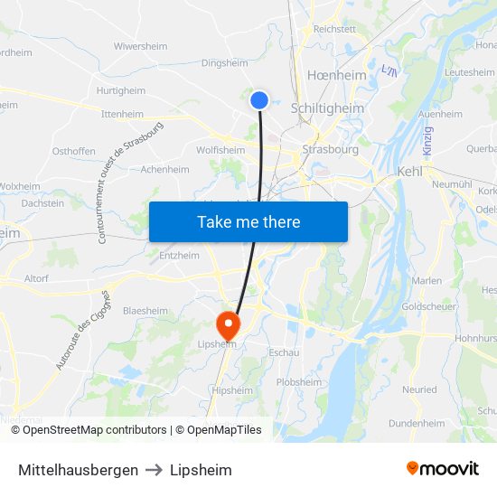 Mittelhausbergen to Lipsheim map