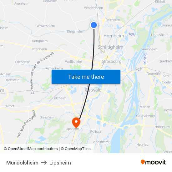 Mundolsheim to Lipsheim map