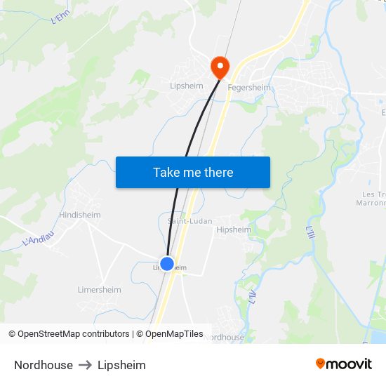 Nordhouse to Lipsheim map