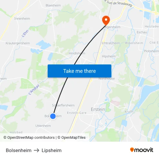 Bolsenheim to Lipsheim map