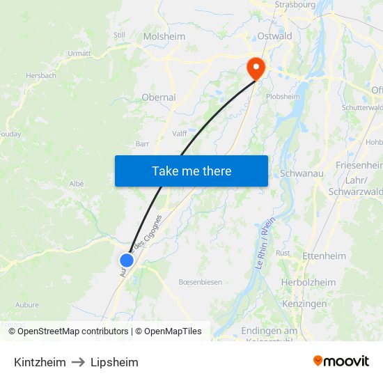 Kintzheim to Lipsheim map