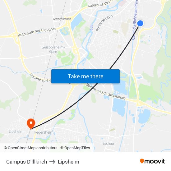 Campus D'Illkirch to Lipsheim map
