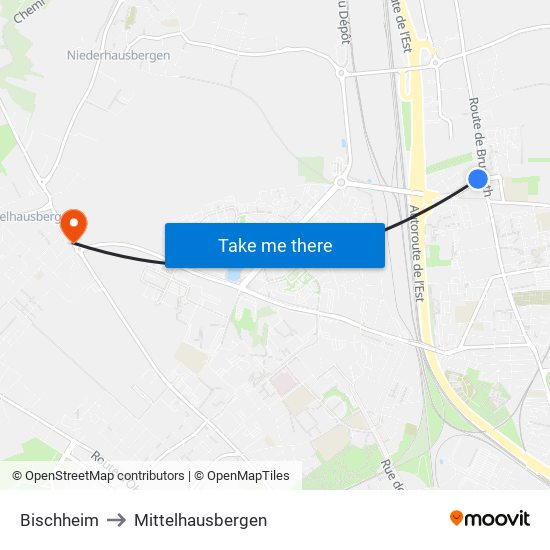 Bischheim to Mittelhausbergen map