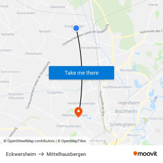 Eckwersheim to Mittelhausbergen map