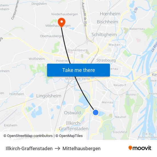 Illkirch-Graffenstaden to Mittelhausbergen map