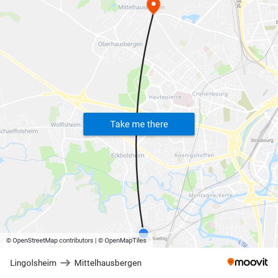 Lingolsheim to Mittelhausbergen map