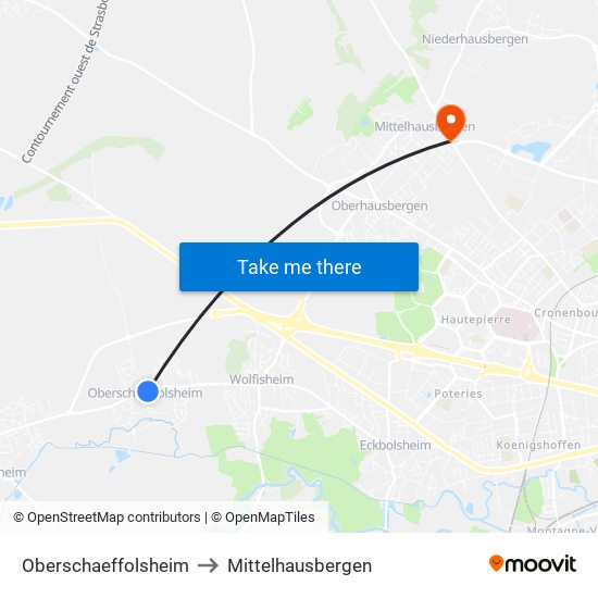 Oberschaeffolsheim to Mittelhausbergen map