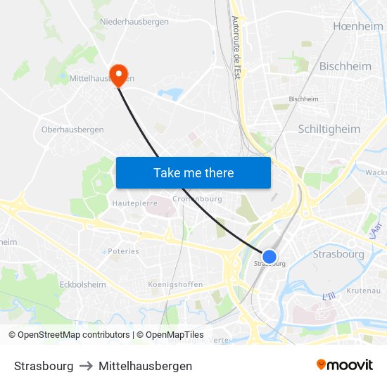 Strasbourg to Mittelhausbergen map