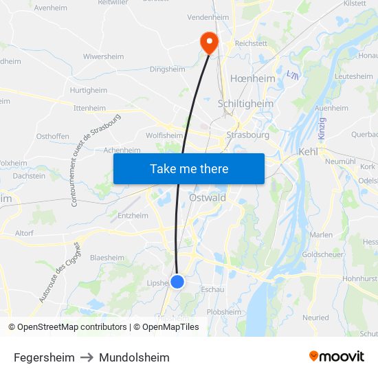 Fegersheim to Mundolsheim map