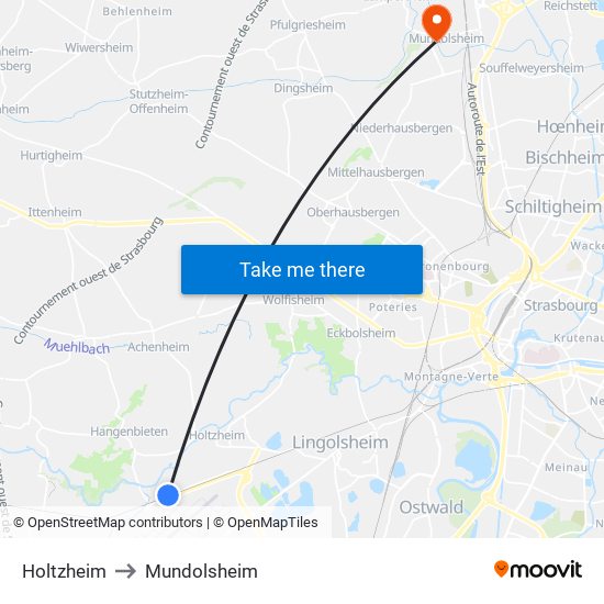 Holtzheim to Mundolsheim map
