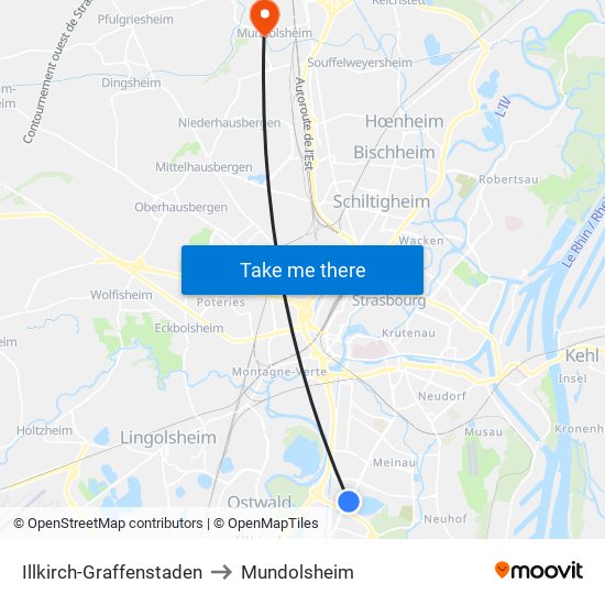 Illkirch-Graffenstaden to Mundolsheim map