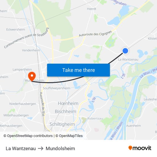 La Wantzenau to Mundolsheim map