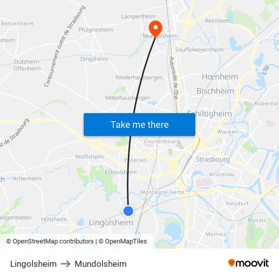 Lingolsheim to Mundolsheim map