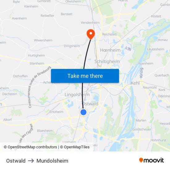 Ostwald to Mundolsheim map
