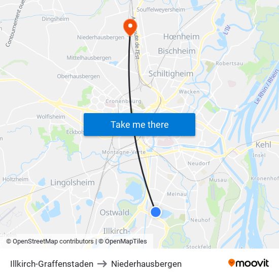 Illkirch-Graffenstaden to Niederhausbergen map