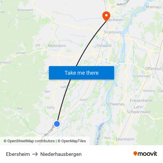 Ebersheim to Niederhausbergen map