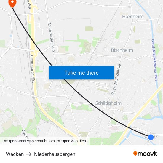 Wacken to Niederhausbergen map