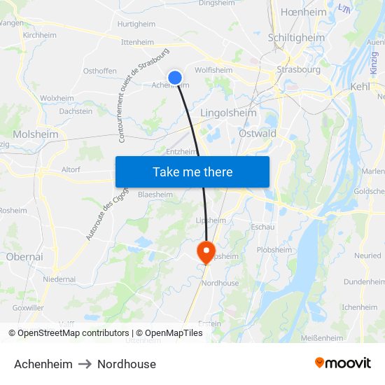 Achenheim to Nordhouse map