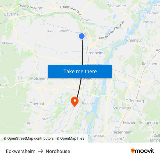 Eckwersheim to Nordhouse map