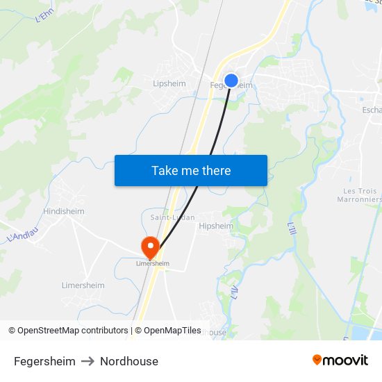 Fegersheim to Nordhouse map