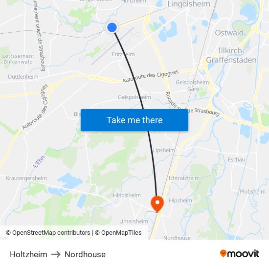 Holtzheim to Nordhouse map