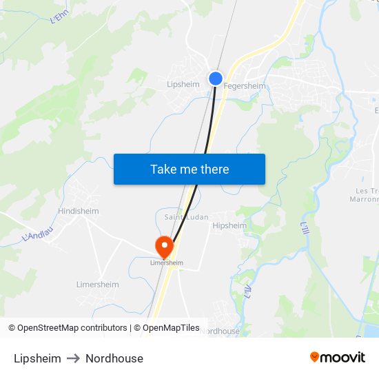 Lipsheim to Nordhouse map