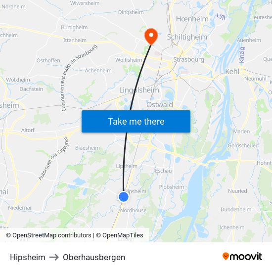 Hipsheim to Oberhausbergen map